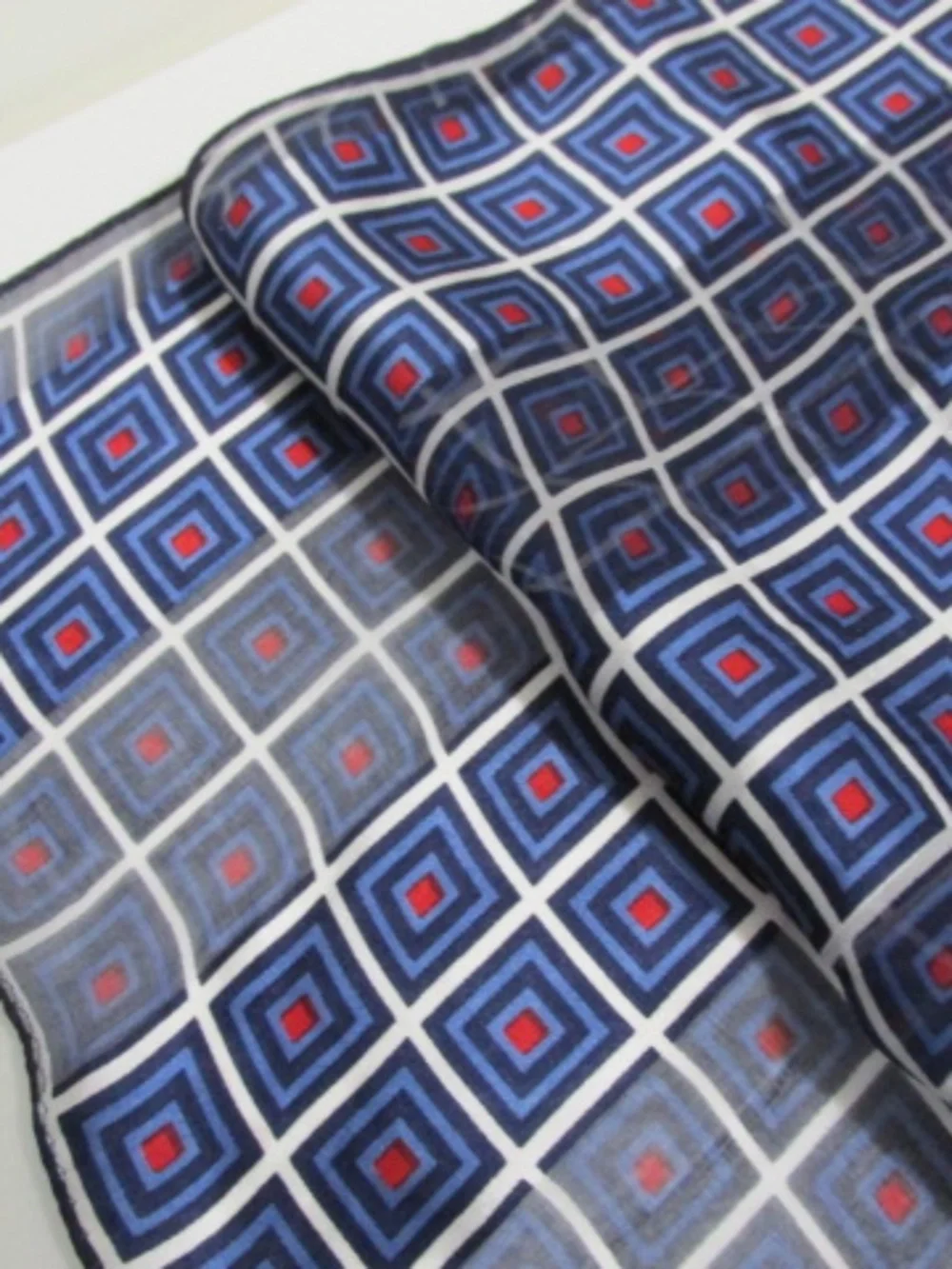Vintage Echo Geometric Red White Blue Silk Ribbon Scarf